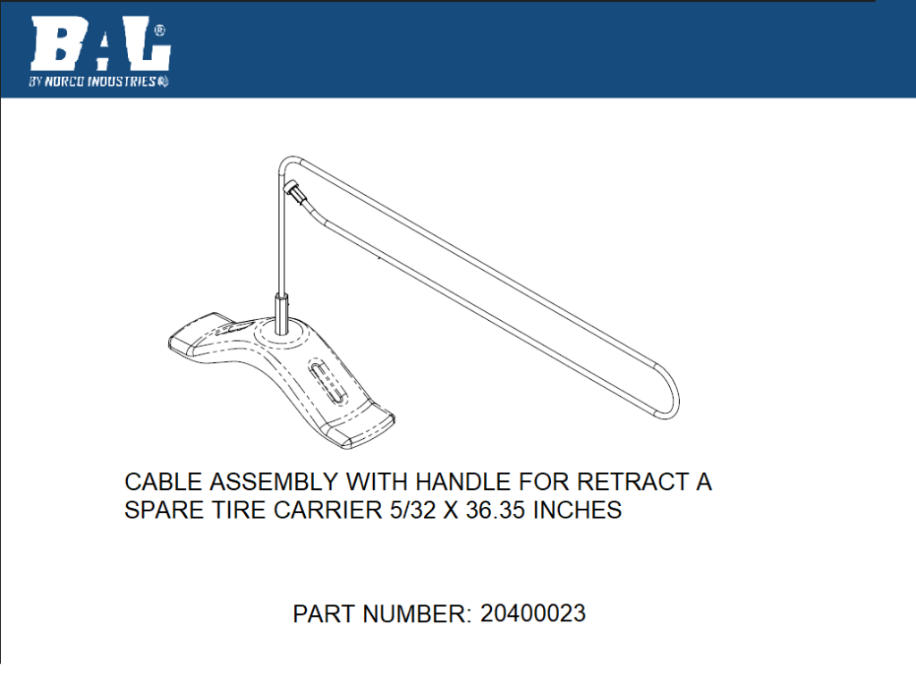 Bal Rv Parts 20400023 Cable Assembly with Cradle for Retract-a-Spare Tire Carrier ...
